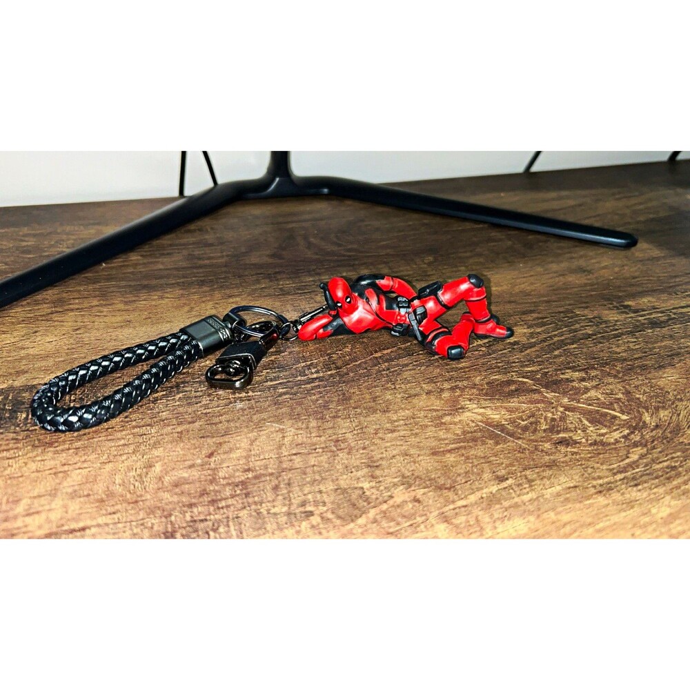 Deadpool Clip-On Keychain Red/Black Plastic & Metal Figure with Wrist Strap